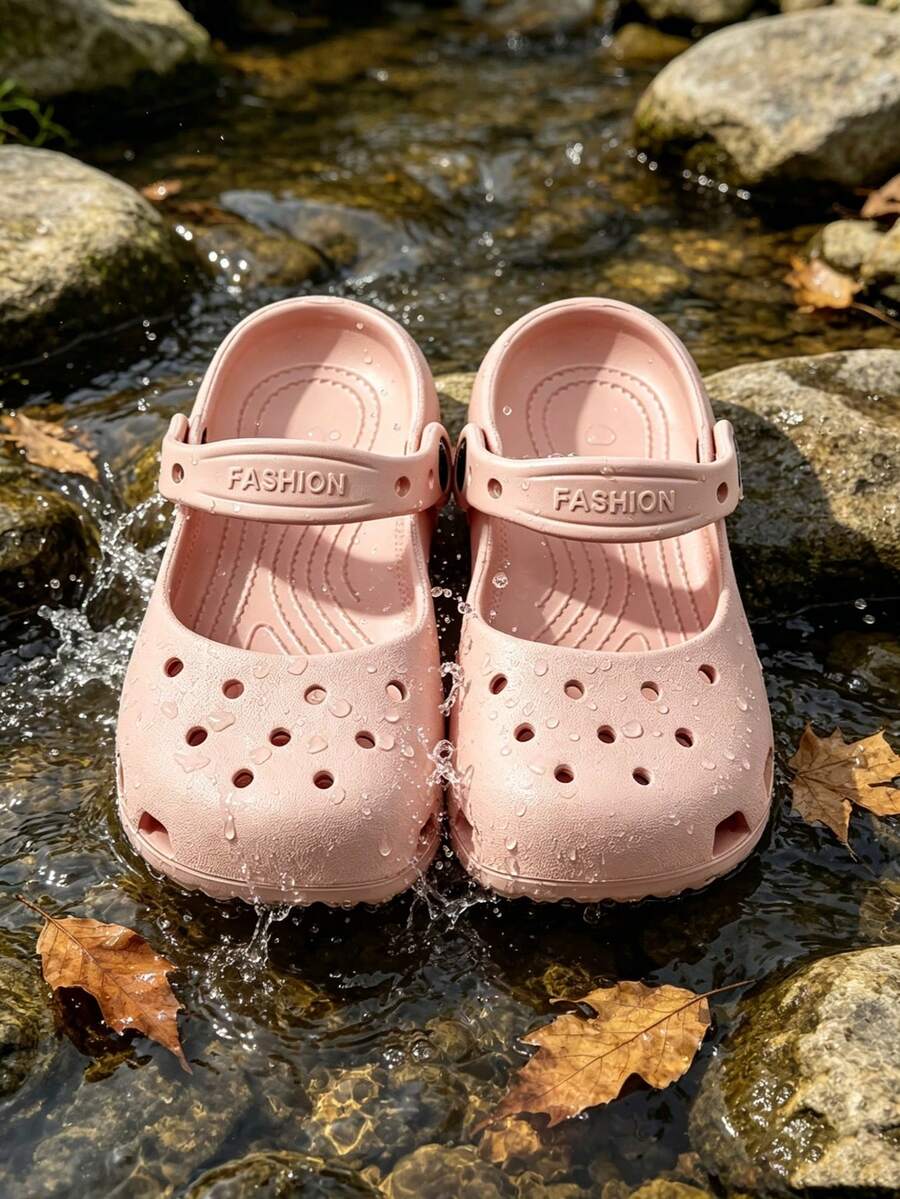 HAHABOBO Children's Outdoor Waterproof Perforated Shoes, One-Piece Molded Pink EVA Mary Jane Style Closed-Toe Slippers (Random Shipment) - Pink - View 1