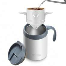 Portable Pour Over Coffee Maker Set, Insulated Stainless Steel Travel Mug With Filter, Outdoor Camping Coffee Cup, All-In-One Brewer - White  Cup + Drip Filter + Spoon (three-piece Set) - View 7