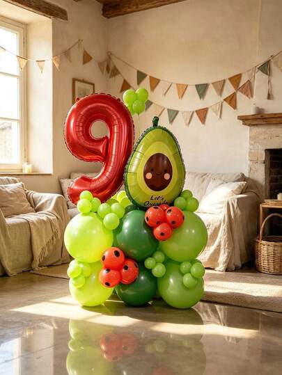 1 Set Avocado Theme Balloon Kit, Includes Avocado Balloons, Red Number Balloons And Latex Balloons, Suitable For Avocado Party Decoration, Fresh Summer Style Theme Party And Other Occasions