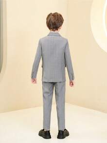 Boys Plaid 3 PiecesSuit Set, Toddler Formal Wear, Groomsman Outfit, Wedding Suit Vest & Pants, Formal Attire, Light Gray, 3-8 Years - Light Grey - View 4