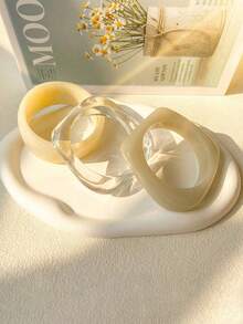 Vintage 3pcs/1pc Fashion Elegant Exaggerated Old Money Style Geometric Irregular Yellow Transparent Wide Rim Round Square Marbled Resin Acrylic Bracelet Minimalist Unique Chunky Y2K Stacked Bangle Suitable For Women Summer Beach Vacation Party Gathering Date Gift Daily Wear Versatile Jewelry - Yellow - View 4