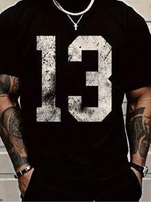 Men's Heavyweight T-Shirt 100% Cotton| Casual Style With Geometric Pattern, Round Neck, Slightly Stretchy - 黑色 - 查看 1