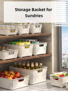 1/2pcs Plastic Storage Basket, Kitchen Storage Bin, Small Food Storage Box With Handle, Household Organizer Box For Kitchen Cabinets, Desktops, Countertops, Bedrooms, Bathrooms, Wide Shallow Storage Box For Fruits, Bread, Ginger, Garlic, Snacks And Picnic, Desktop Clutter Storage Bucket - View 7