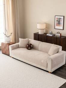 1 pièce Housse de canapé en chenille de couleur unie texturée, style minimaliste moderne, résistante aux griffures des animaux de compagnie, durable et résistante à l'usure, couverture complète antidérapante, lavable en machine et anti-poussière, convient pour la chambre, le salon, l'extérieur, les anciens canapés, les canapés droits et en L, toutes saisons, bohème, housse de canapé - Kaki - Voir 4