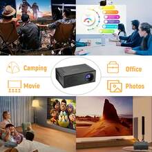 便攜式迷你智慧投影機，支援手機螢幕鏡像，適用於家庭劇院、USB、智慧型手機、電視盒、筆記型電腦 - 高解析度影片投影機，適合電影與簡報 - 黑色 - 查看 2