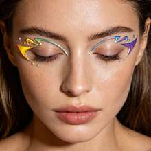 4 Sheets Y2K Eyeliner Style Metallic Silver Face Decor Stickers , Waterproof Eye Eyeliner Stickers For Festival Party Makeup - Multicolor - View 7