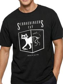 Men's Summer Outfit, T-Shirt With A Cat - Schroedinger's Cat. - 黑色 - 查看 1
