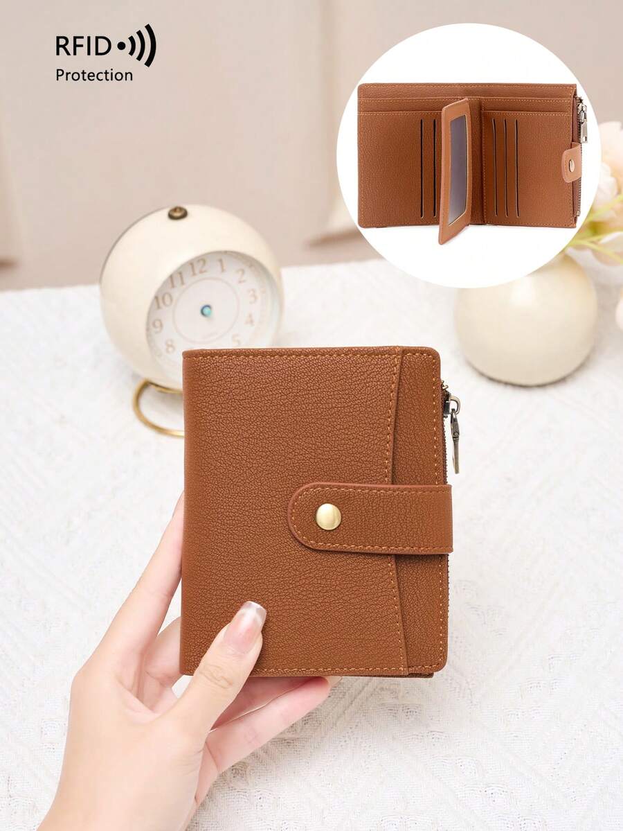 Hot-Selling New RFID Anti-Theft Women's Wallet, Multi-Card Slot Vintage Tri-Fold Leather Wallet, Multi-Function Fashion Short Wallet
