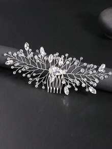 1pc Women's Fashion High-End Heavy Rhinestone Flower Hair Accessory Hair Comb - Silver - View 3