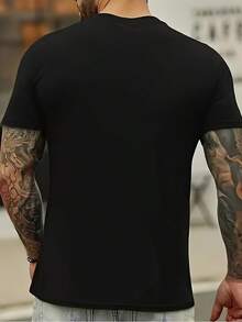 Camiseta Casual de Manga Corta para Hombre con Estampado "El Tiempo es Dinero" |   Top de moda primavera-verano, cuello redondo cómodo, corte regular. - Negro - Ver 2
