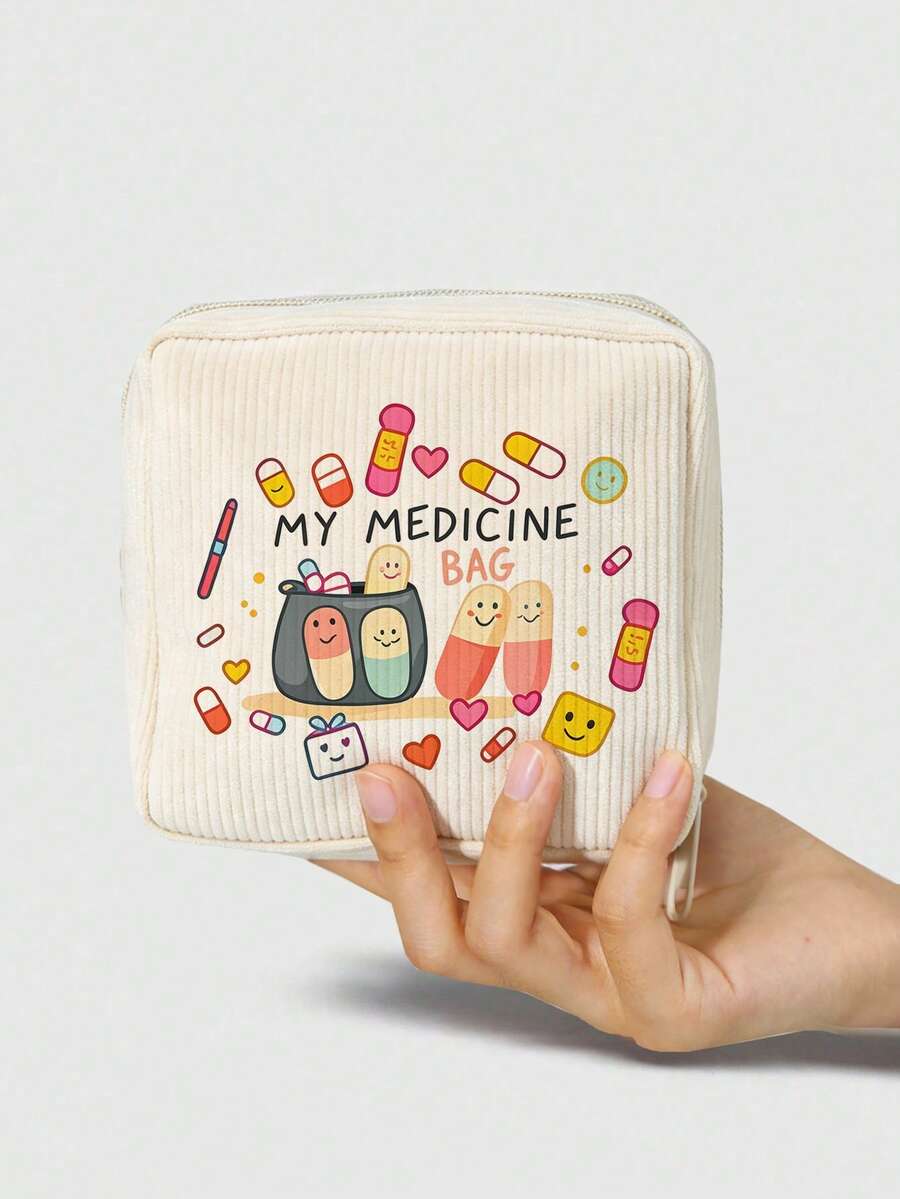 「Medicine」圖案印花便攜收納袋 藥盒急救包 化妝包零錢包,適合日常使用/戶外/旅行,方便收納、化妝品、手機等小物品,旅行必備,聖誕禮物,個性化禮品袋,教師節禮物,小禮物交換,房間裝飾 - 彩色 - 查看 1