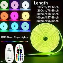 RGB 紅外線霓虹 LED 柔性燈條,聖誕臥室氛圍燈,電競裝飾,送給朋友與愛人的驚喜禮物,派對氛圍,24 鍵遙控變色燈條,節日室內/室外裝飾燈,1m/2m/3m/4m/5m - 多色(白色橢圓形控制器) - 查看 4