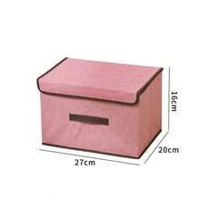 1pc Washable Linen Foldable CD Storage Box, Collapsible Storage Bin With Lid, Toy Organizer Basket, Laundry Basket,Bedroom Room Decor,Back To School - Pink - View 12