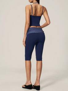 TimeOff Women's One Set Polka Dot 2 In 1 Spliced Thin Strap Tank Top & Folded Waist Shorts Sports Set - Blue - View 3