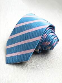 1pc Unisex Blue & Pink Polka Dot Tie, Suitable For Casual Street Style And Business Occasions, Men's Tie - Multicolor - View 4