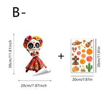 1/5pcs Day Of The Dead Skull & Cactus/Marigold Static Cling Window Stickers, Suitable For Party, Restaurant And Day Of The Dead Home Decor - Multicolor - View 14