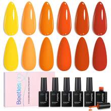 Beetles 6 Colors Twilight Warmth Fall Gel Nail Polish Set, Coral Peach Orange Yellow Gel Polish Kit, Soak Off UV LED Autumn Nail Art Manicure - 6 Colors Twilight Warmth Fall - 查看 8