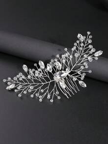 1pc Women's Fashion High-End Heavy Rhinestone Flower Hair Accessory Hair Comb - Silver - View 4