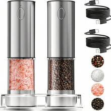 Electric Salt And Pepper Grinder Set, 110ml Large Capacity Rechargeable Automatic Salt And Pepper Grinder, 6-Level Adjustable Coarseness, Electric Salt And Pepper Seasoning Canister With LED Light, Suitable For Kitchen And Hotel Restaurant. Pepper Grinder - Silver - View 11