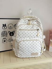 3pcs White Nylon Polka Dot Letter Patch Multi-Pocket School Backpack Set, Large Capacity College Student Bag, Crossbody Bag, Pencil Case, Travel Bag - White - View 5