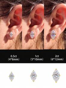 1對橢圓形四爪 0.5CT-2CT 鑽石耳環，925純銀，優雅浪漫女士耳環，高品質，生日禮物，週年紀念禮物 - 馬眼鑽耳釘 - 查看 2