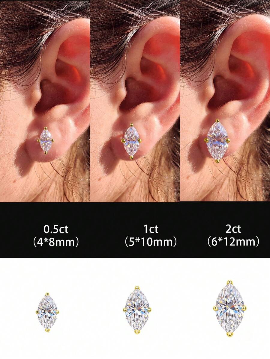 1對橢圓形四爪 0.5CT-2CT 鑽石耳環，925純銀，優雅浪漫女士耳環，高品質，生日禮物，週年紀念禮物