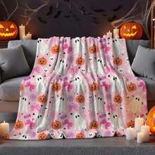 Rosa Halloween Geister Decke | Süßer Geister Kürbis Schleife Samt Überwurf | Macaron Farbe Halloween Dekoration | Mädchen Stil Halloween Geschenk | Gemütliche warme Decke - Verschiedenfarbig - Übersicht 1