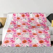 Rosa Halloween Geister Decke | Süßer Geister Kürbis Schleife Samt Überwurf | Macaron Farbe Halloween Dekoration | Mädchen Stil Halloween Geschenk | Gemütliche warme Decke - Verschiedenfarbig - Übersicht 9