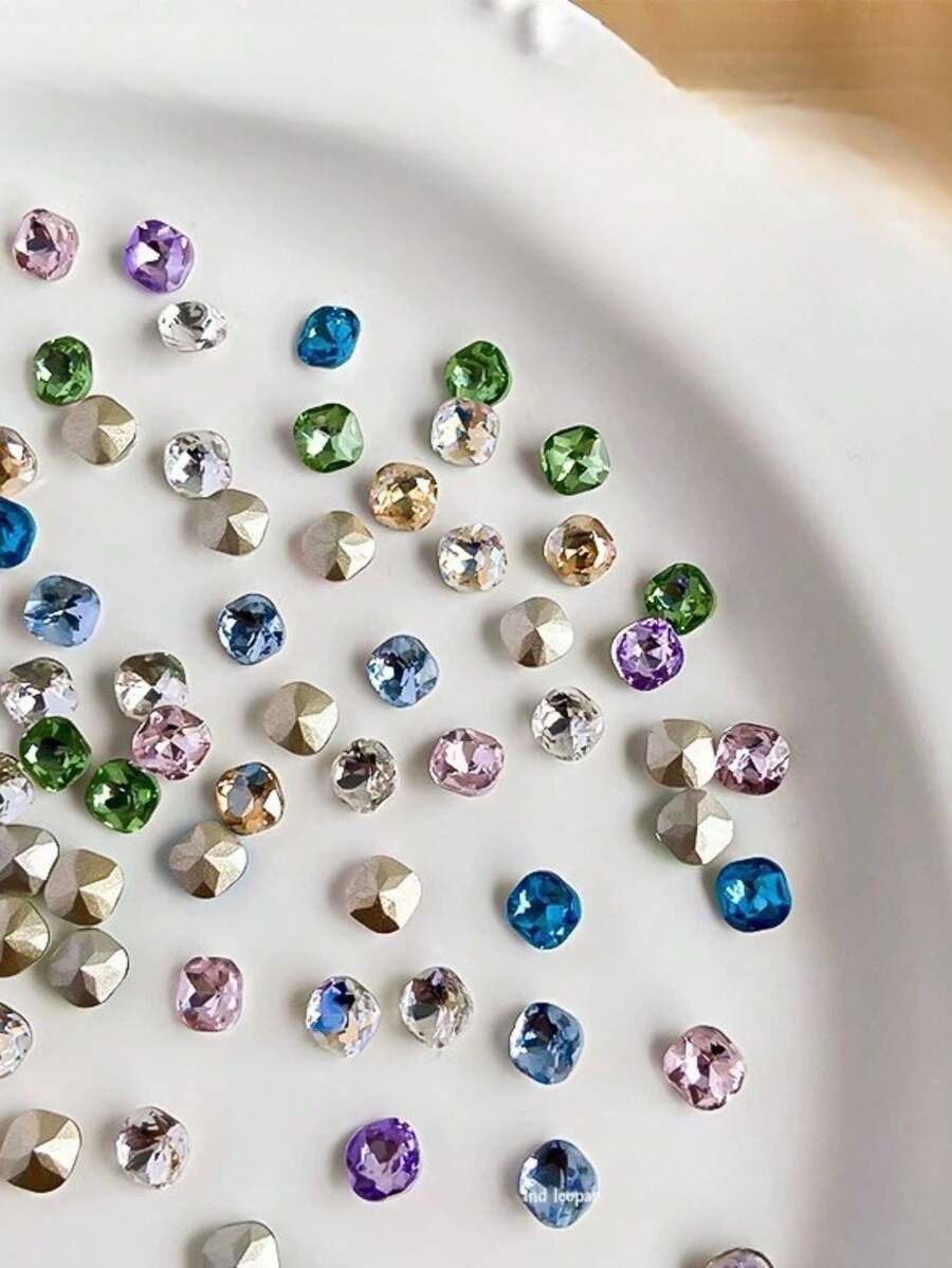 10pcs Fall Autumn Christmas New Nail Art K9 Crystal Rhinestone Decor, Super Shiny Fat Square Diamond Accessories, Pointed Bottom Rhinestones, Exquisite Versatile Nail Decorations, Same As Nail Salon Style - Multicolor - View 1