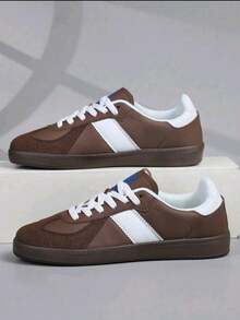 36-45 Unisex Lace-Up Casual Sports Sneakers, White Shoes, Versatile Soft Sole Student Skate Shoes, Couple Shoes - Brown - View 3