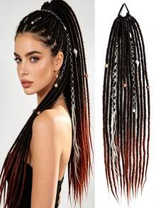 Ekstensi Rambut Ekor Kuda Kepang Gaya Bohemian 24 Inci Bervolume Tinggi Ringan Gaya Viking Ekor Kuda Kepang Panjang dengan Aksesori Rambut Manik-manik - MultiWarna - View 20