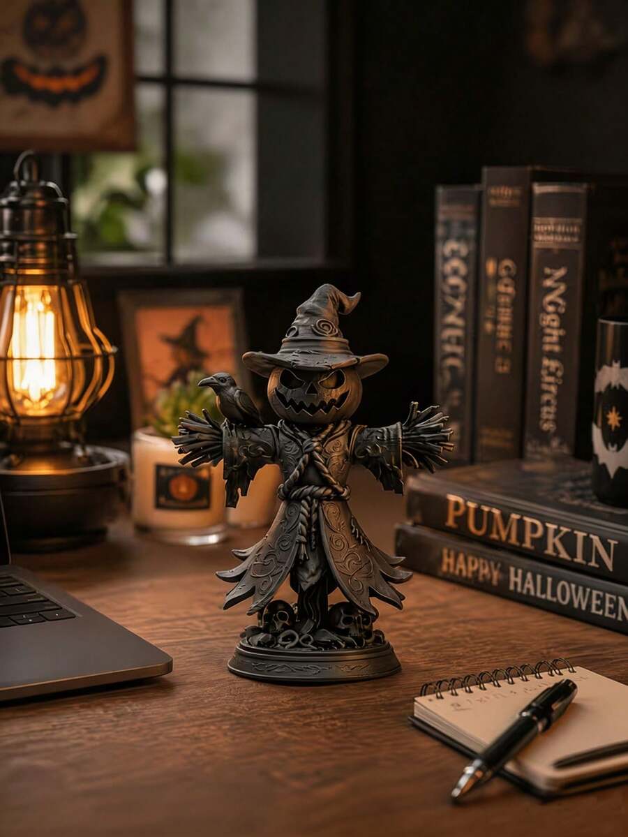 1pc Pumpkin Ghost Figurine, Vintage Gothic Halloween Desktop Decor, Suitable For Home Or Office To Create Festive Atmosphere, Also Great As A Gift For Friends - Multiple Styles - View 1