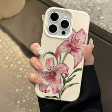 1件白色磨砂極簡鏡頭保護水彩粉色百合花紋手機殼，適用於 iPhone 16 Pro Max/17/16/15/14 Plus/13/12/11/Air 及系列 - 彩色 - 查看 4