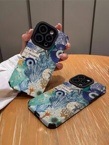 1件 鯨鯊藍色圖案拼接垂直條紋人造皮革經典防摔軟手機殼，適用於 Apple 16/16PLUS/16PRO/16PROMAX - 彩色 - 查看 2
