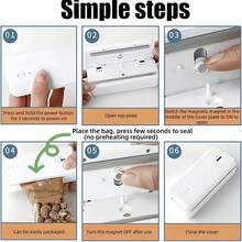 Mini Bag Sealer & Cutter Magnetic Sealing Machine 1300mAh Rechargeable Chip Bag Sealer Portable Heat Sealer For Kitchen Food Packaging Plastic Bags, Food Storage Containers, Gifts - Multicolor - View 7