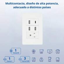 Multitoma Portátil Mazoom E-BC Contacto Doble Estándar Americano Integrado 4 Puertos USB y 1 Tipo C para Hogar y Oficina Color Blanco - Tipo de Enchufe A USA (110-127V) - Ver 5