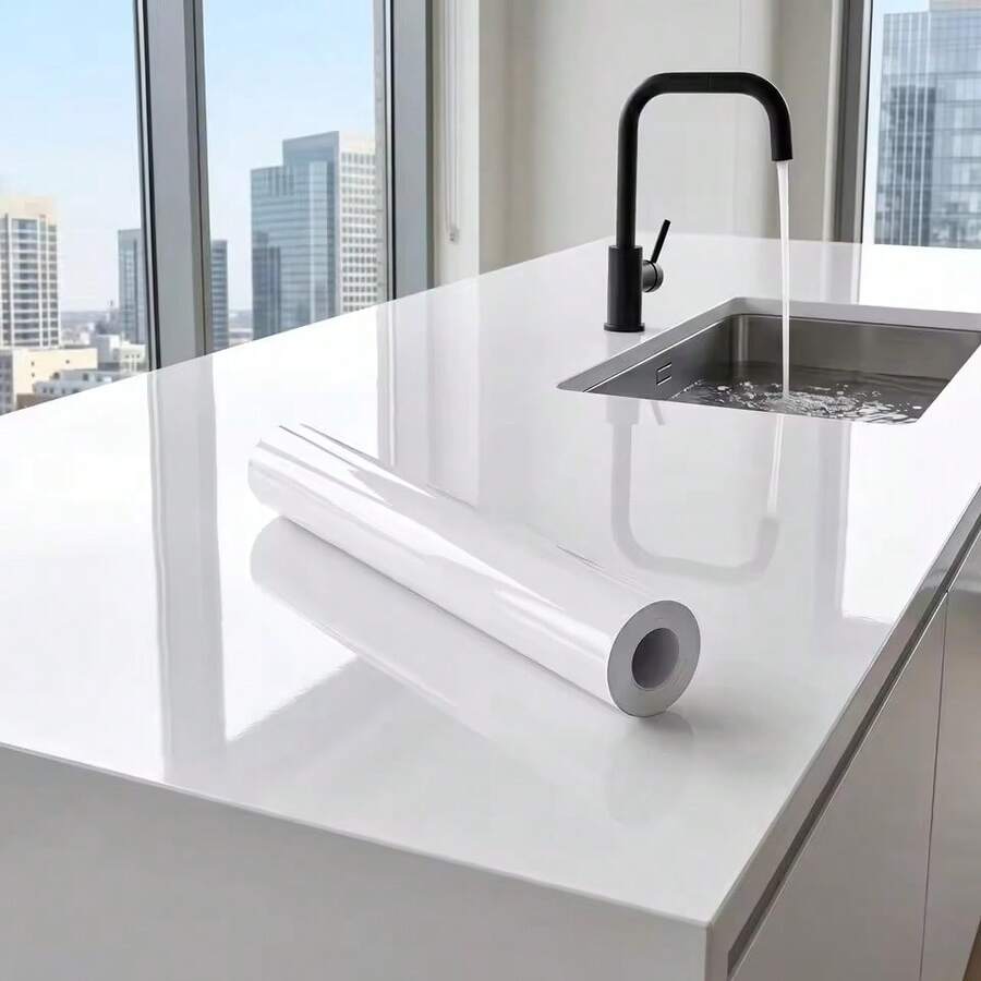 1 Roll Minimalist Room Decor Self-Adhesive Wallpaper, Glossy Solid Color Removable Sticker, Suitable For Kitchen Countertop, Cabinet Backsplash Decoration, Table, Wardrobe, Furniture Refurbishment Protection Film, Easy To Install, Home Decor Sticker