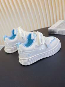 1 Pair Girls' Slip-On Sneakers, Butterfly Embroidery Soft Sole Anti-Slip Design, Hook And Loop Athletic Shoes, Comfortable Versatile Back To School Shoes, Suitable For Spring And Autumn Outdoor, Daily, Party And School Wear White Sneakers - Blue - View 6