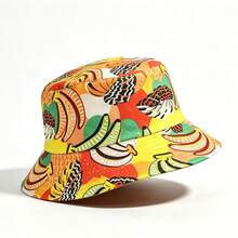 1pc Tropical Banana Print Bucket Hat, Suitable For Travel, Unisex Bohemian Style, Foldable Reversible Bucket Hat, European And American Style - A - View 2