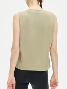 Leorrey 1 buah Atasan Tank Top Olahraga Wanita Model Pendek Leher Bulat Tanpa Lengan dengan Detail Kerut di Bagian Bawah, Longgar, Lembut, dan Nyaman - Hijau - View 6