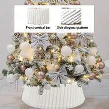 White Pleated Christmas Tree Collar, Exquisite Vertical Pleated Fabric Tree Skirt, Foldable Soft Christmas Tree Base Cover, Modern American Country Style Holiday Home Decor - White Soft Faux Fur Tree Skirt - View 1