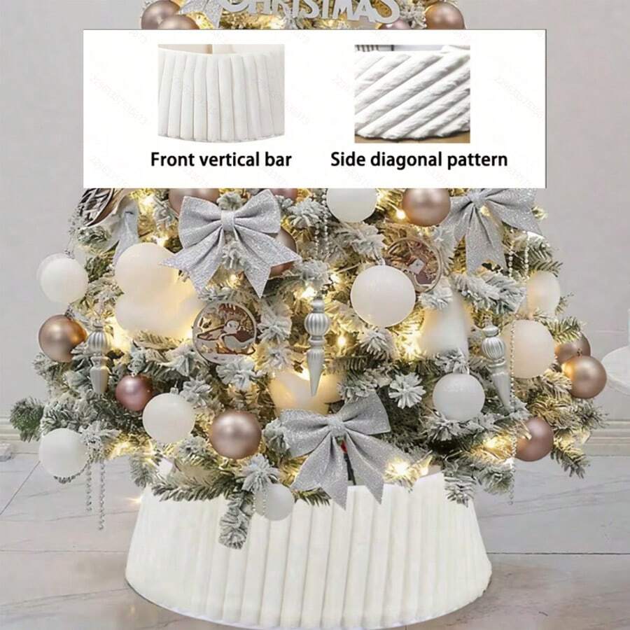 White Pleated Christmas Tree Collar, Exquisite Vertical Pleated Fabric Tree Skirt, Foldable Soft Christmas Tree Base Cover, Modern American Country Style Holiday Home Decor - White Soft Faux Fur Tree Skirt - View 1