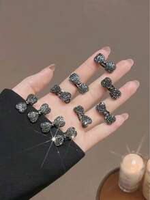 2/5/10pcs Small Black Rhinestone Bow Hair Clips, High-End Luxury Rhinestone Hair Clips, Mini Delicate Side Bangs Hair Clips, Fashion Crocodile Pattern Hair Clips, Suitable For Side Bangs, Forehead Wispy Hair, Suitable For Campus, Dating, Vacation Use, Practical Hair Accessories! (No Card) - Multicolor - View 15