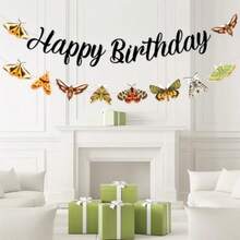 Moth Insect Party Banners And Garland Set - Moths Themed Happy Birthday Banner Moth Insect Garland For Bug Themed Birthday Party Decorations - Black - View 4