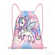 Winged Unicorn, Heart And Star Print Drawstring Backpack For Girls And Kids, Pink Cord School Bag For Travel, Dance, Camp And Weekend Fun - UNICORN-117 - View 9