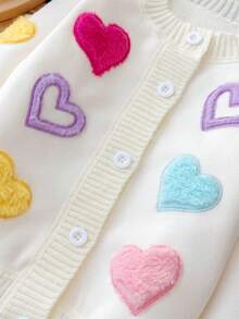 M.Dian xi New Embroidered Heart Girls Cardigan, Spring/Autumn Children's Fashion Sweater, Thin Fleece Warm Top Jacket - Beige - View 5
