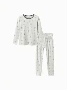 Balabala Boys Thermal Underwear Set Soft Cotton Long Sleeve Base Layer Pajama Set Autumn Winter Wear - Gray Blue - View 1