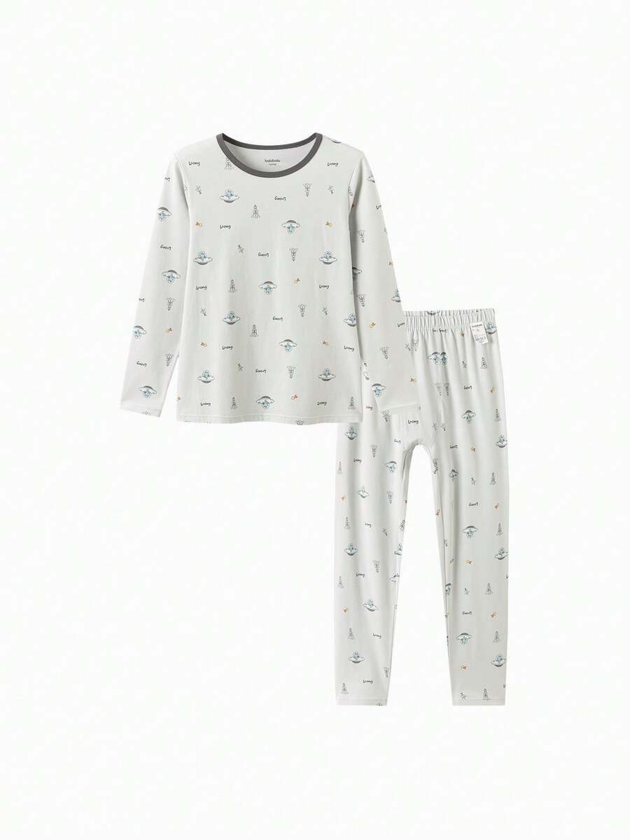 Balabala Boys Thermal Underwear Set Soft Cotton Long Sleeve Base Layer Pajama Set Autumn Winter Wear - Gray Blue - View 1