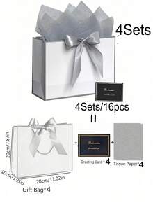 4件組禮品袋套裝，包含1個禮品袋、1張棉紙、1條緞帶和1張卡片，購物袋，帶手柄包裝袋，蝴蝶結裝飾手提袋，高級紙袋，適合女孩婚禮派對、聖誕節、感恩節、新年、婚禮、生日禮物包裝袋、情人節伴娘女友派對禮物、情人節及其他場合 - 彩色 - 查看 26