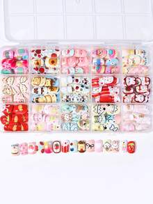 360pcs (15 Styles) Colorful Cartoon Acrylic Press-On Nails Gift Set, Full Coverage Short Artificial Nails For Girls, Kids Decorative Design (Cute Patterns) - Multicolor - View 5